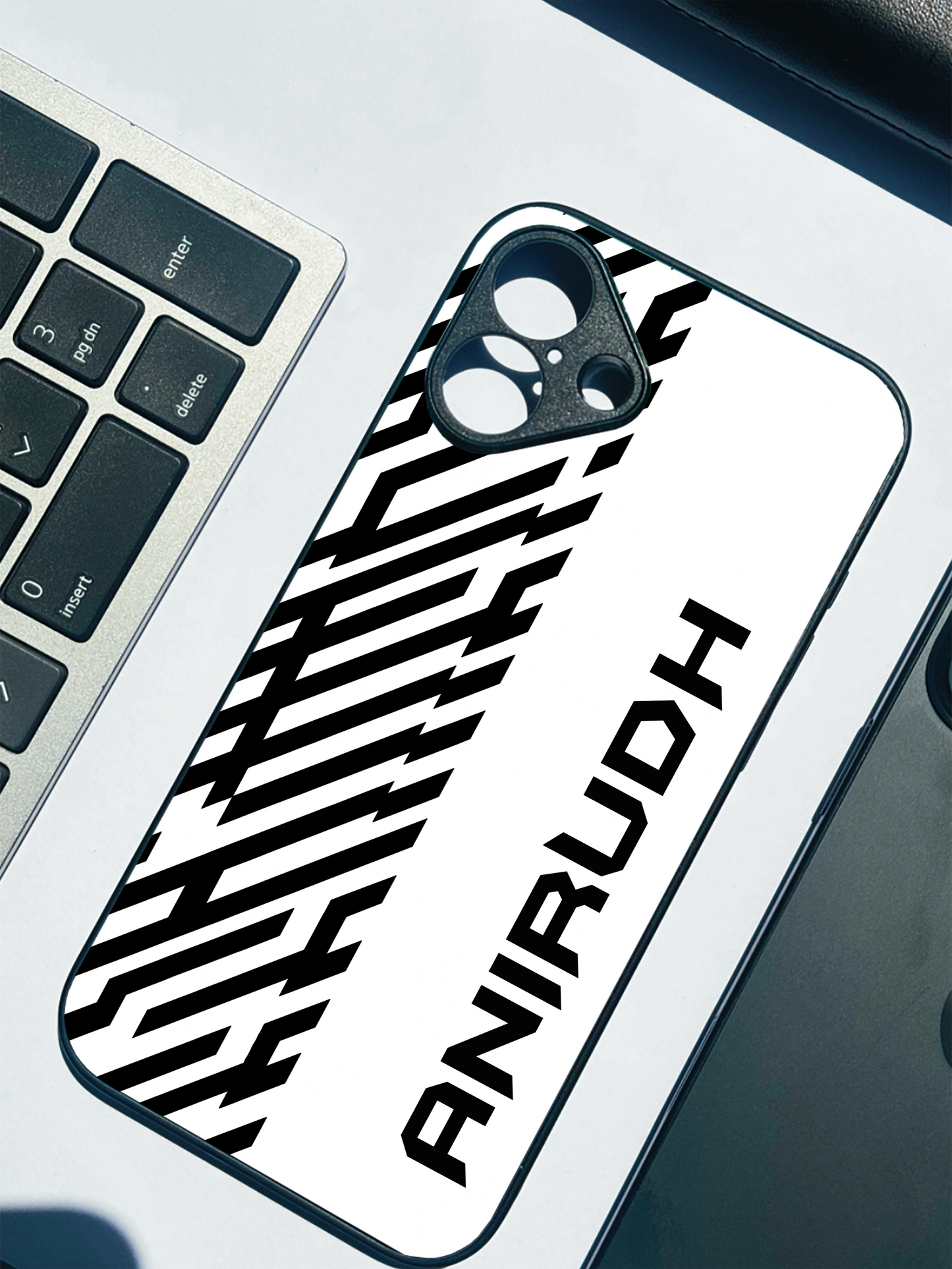 Monochrome Bold Personalised Name Premium Glass Back Cover For iPhone 11,12,13,14,15,16 Models