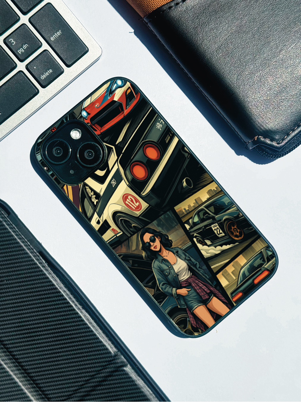 Drag Cars Premium Glass Back Cover For iPhone 11,12,13,14,15,16 Models