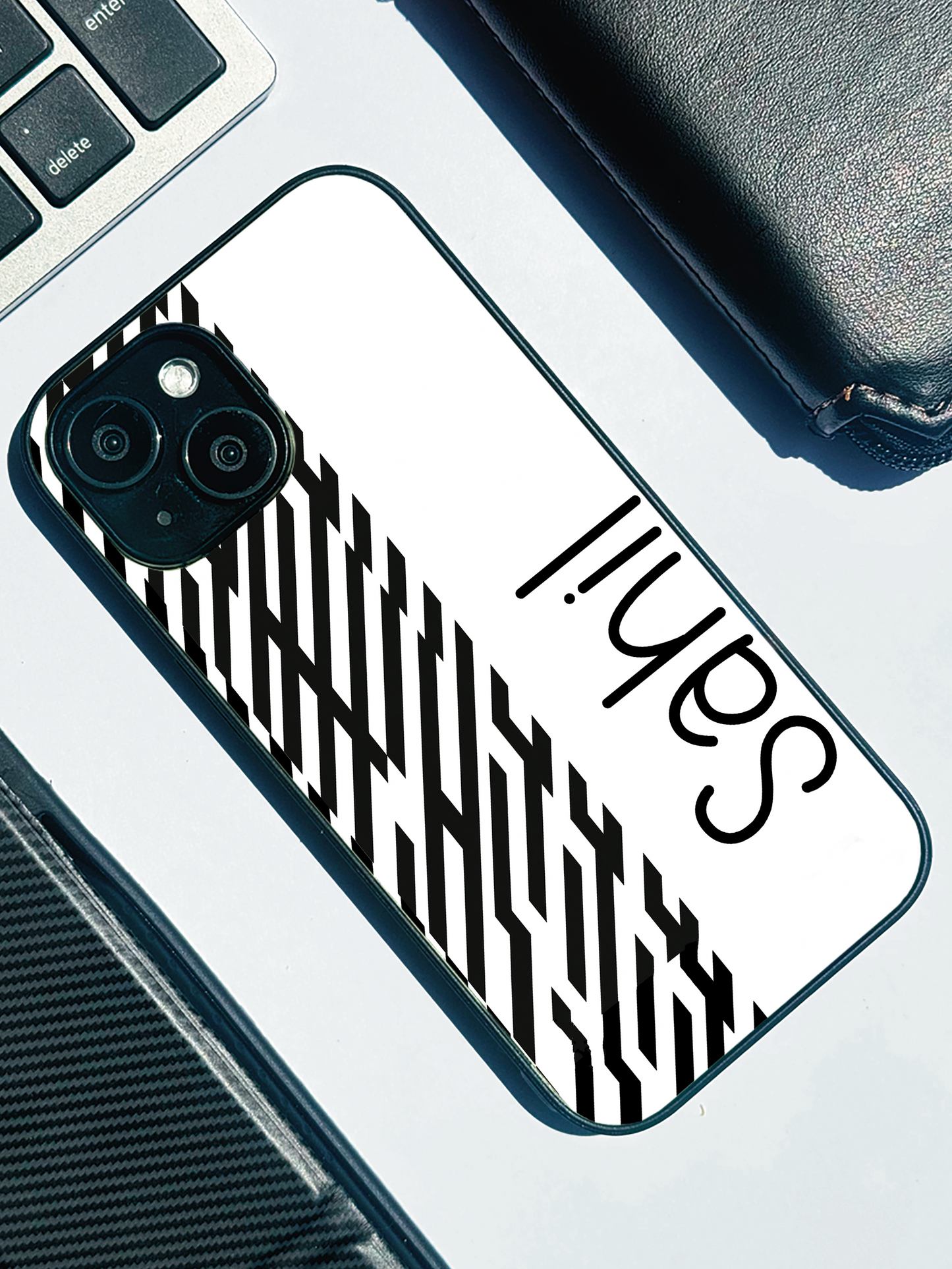 Monochrome Bold Personalised Name Premium Glass Back Cover For iPhone 11,12,13,14,15,16 Models