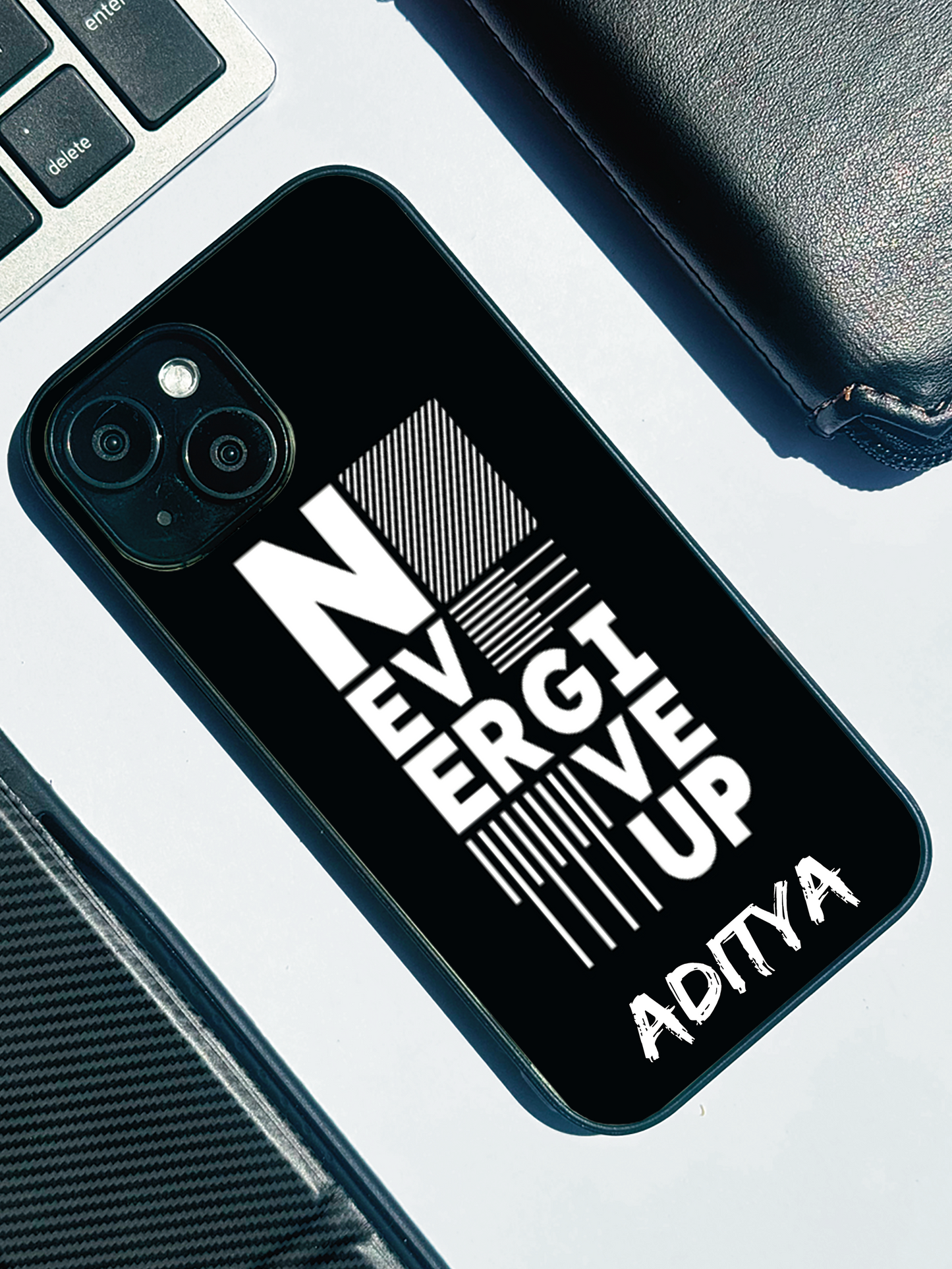 Never Give Up Personalised Name Premium Glass Back Cover For iPhone 11,12,13,14,15,16 Models