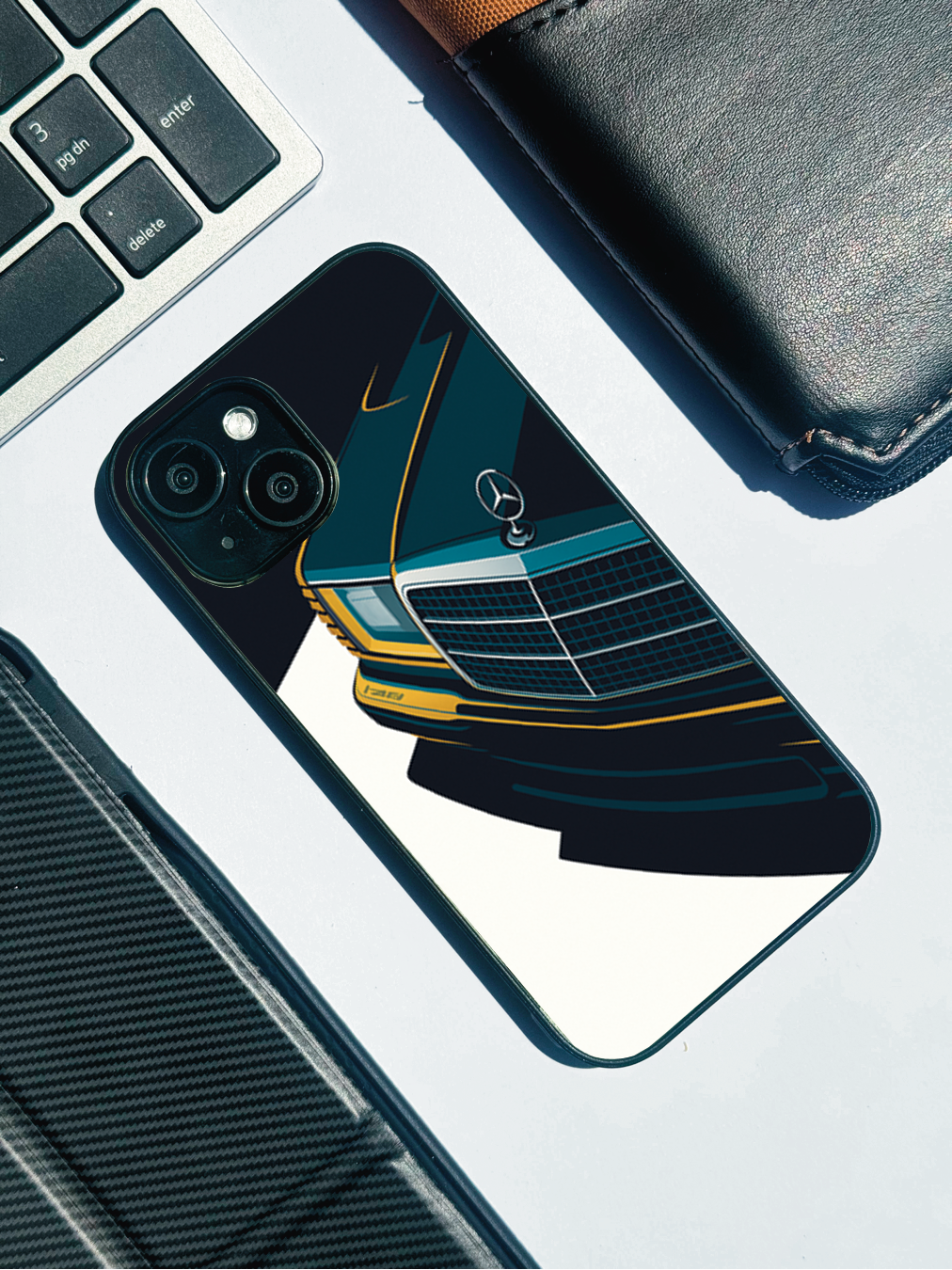 Minimal Car Sketch Premium Glass Back Cover For iPhone 11,12,13,14,15,16 Models