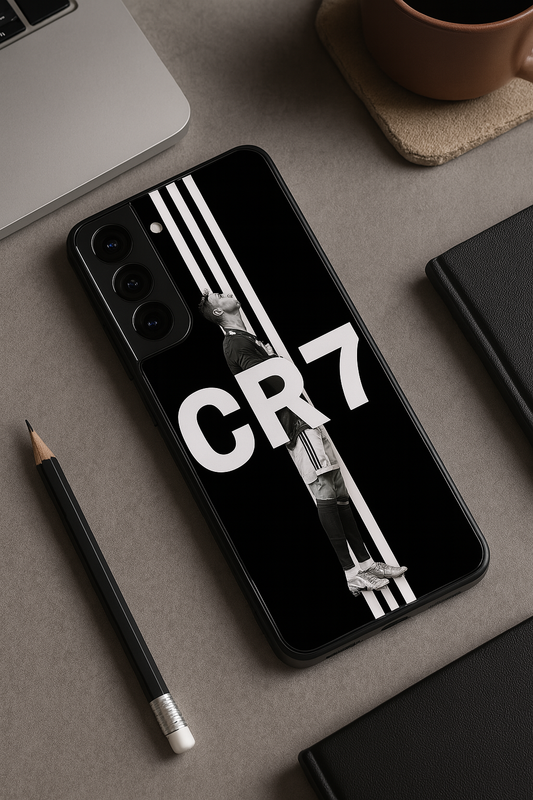 CR7 Striker Edition Premium Glass Back Cover For Galaxy S22, S23, S24, S25 Models