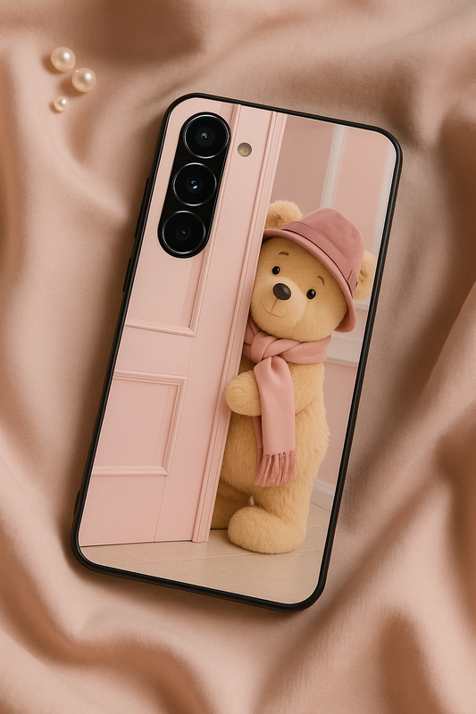 Cozy Teddy Premium Glass Back Cover For Galaxy S, A, M & F Series