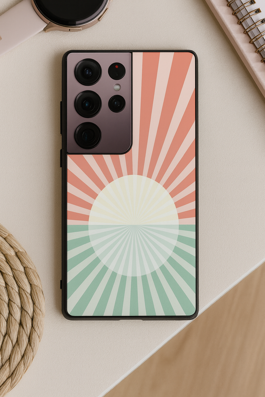 Sunburst Glow Premium Glass Back Cover For Galaxy S, A, M & F Series