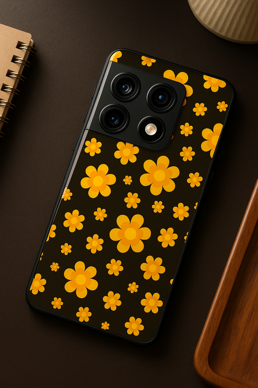 Daisy yellow Premium Glass Back Cover For One Plus 13, 12, 11, 10, Nord Series