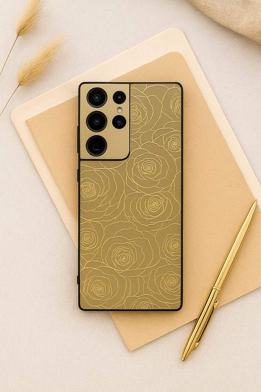 Golden Petal Premium Glass Back Cover For Galaxy S22, S23, S24, S25 Models