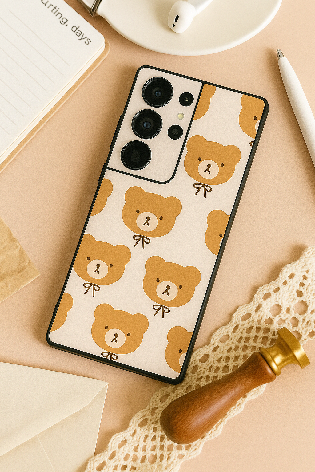 Hello Teddy Premium Glass Back Cover For Galaxy S22, S23, S24, S25 Models