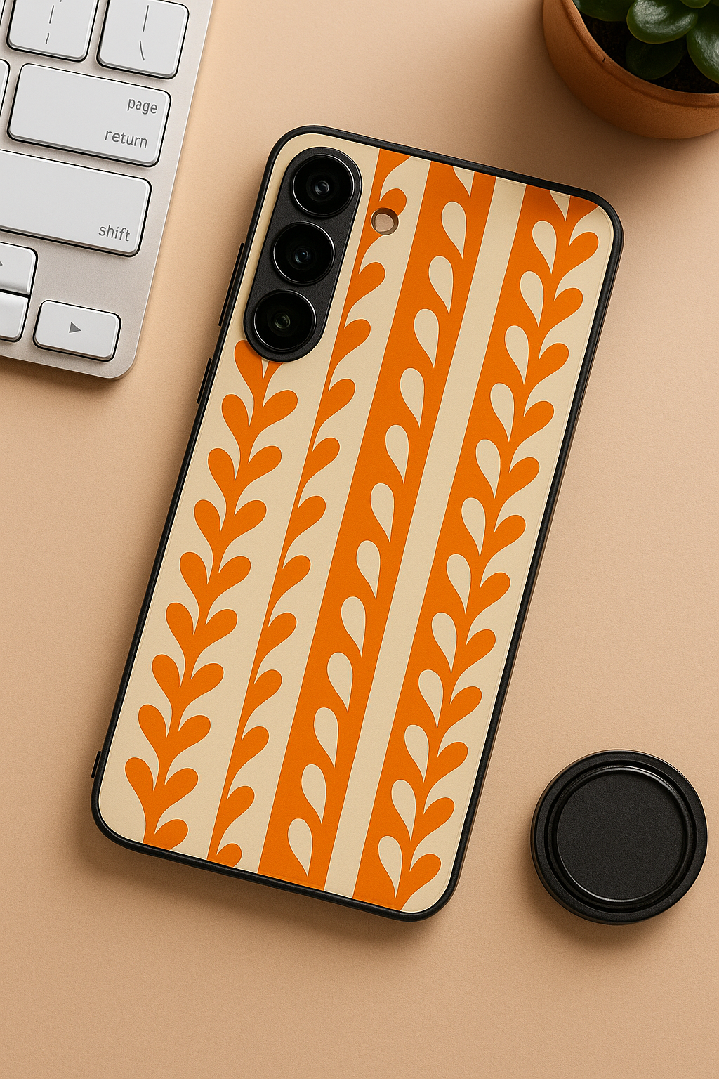 Flowery Line Pattern Premium Glass Back Cover For Galaxy S22, S23, S24, S25 Models