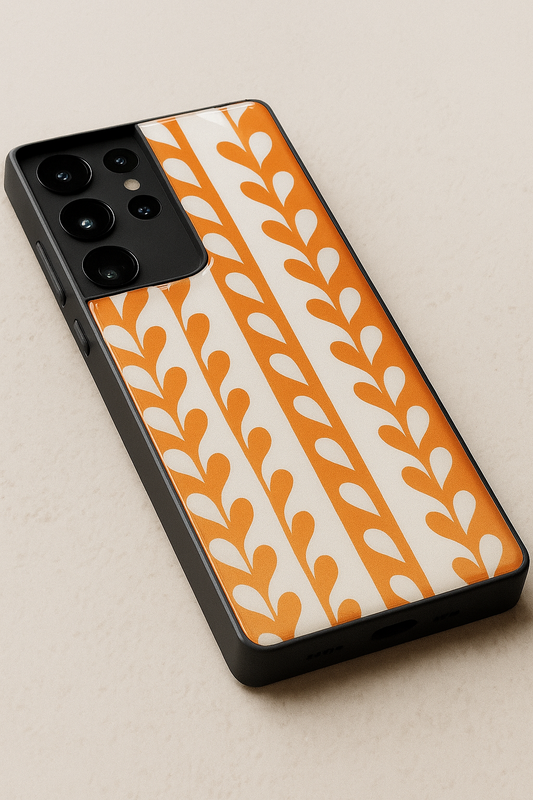 Flowery Line Pattern Premium Glass Back Cover For Galaxy S22, S23, S24, S25 Models