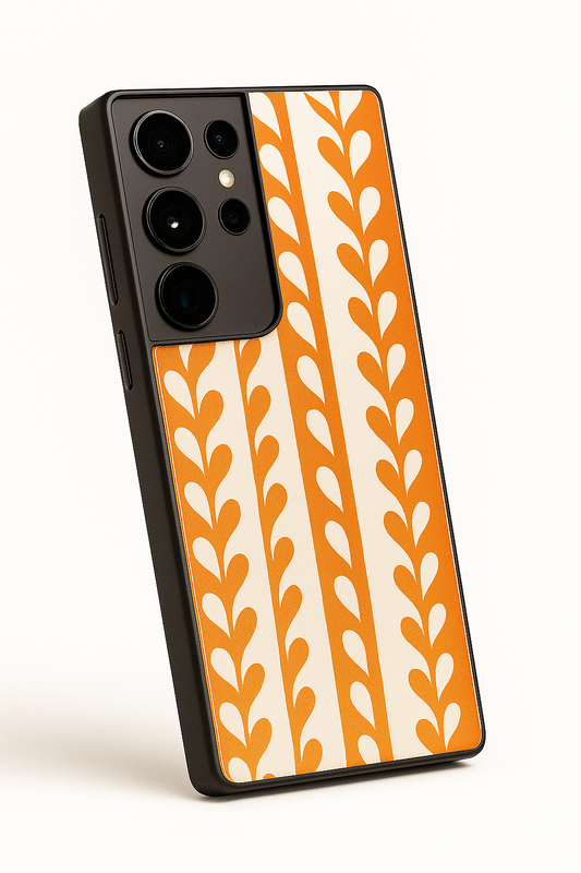 Flowery Line Pattern Premium Glass Back Cover For Galaxy S22, S23, S24, S25 Models