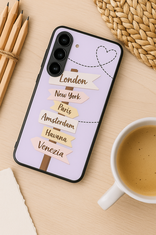 Travel Mania Premium Glass Back Cover For Galaxy S22, S23, S24, S25 Models