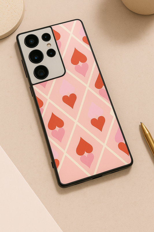 Hearts Play Premium Glass Back Cover For Galaxy S22, S23, S24, S25 Models