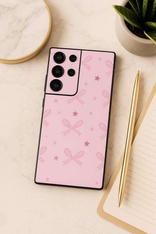 Starlit Bows Premium Glass Back Cover For Galaxy S22, S23, S24, S25 Models