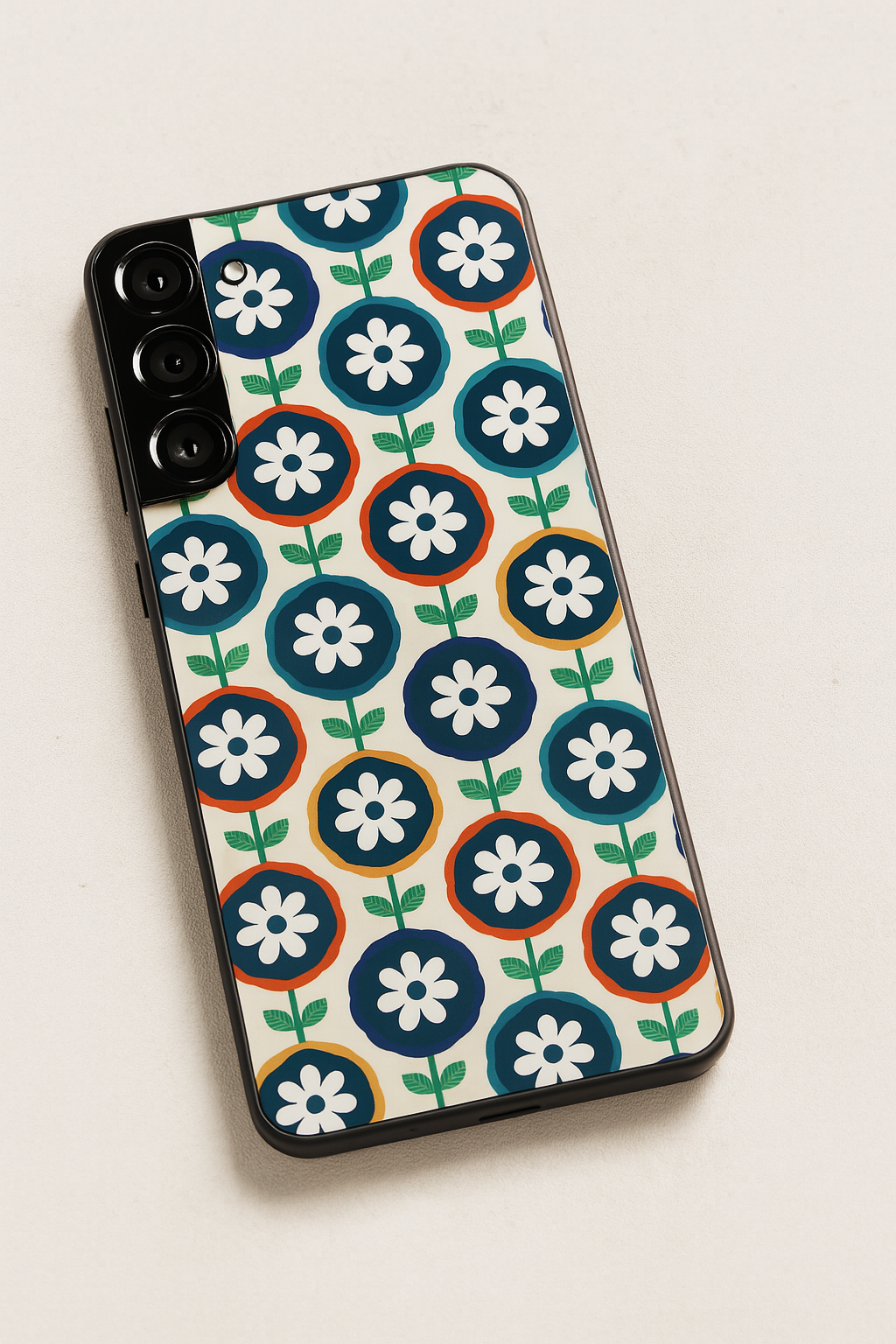 Daisy in circles Premium Glass Back Cover For Galaxy S22, S23, S24, S25 Models