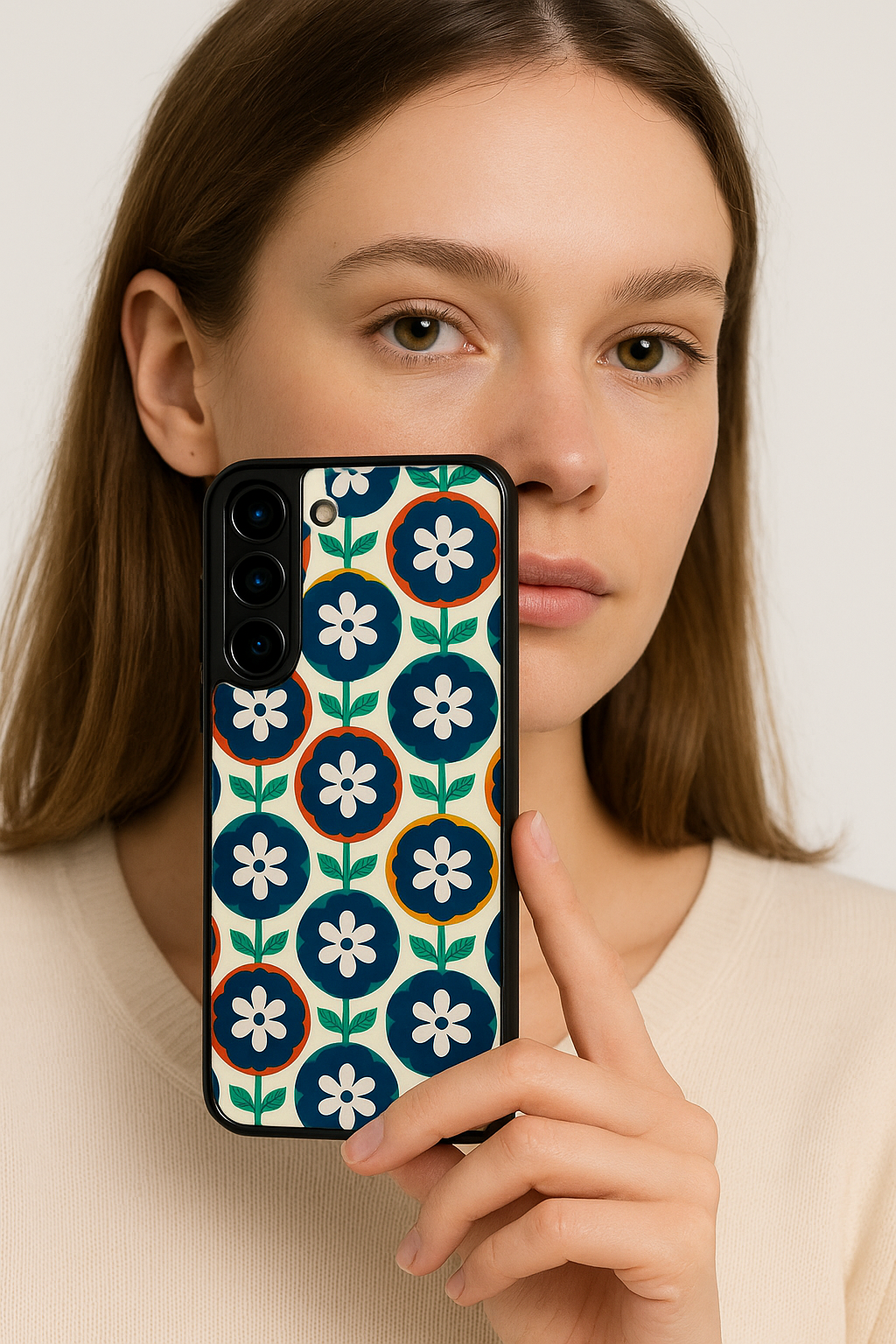 Daisy in circles Premium Glass Back Cover For Galaxy S22, S23, S24, S25 Models