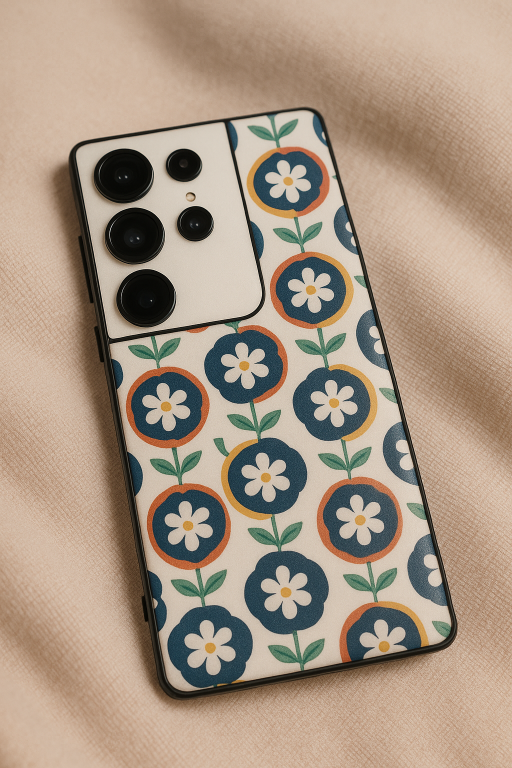 Daisy in circles Premium Glass Back Cover For Galaxy S22, S23, S24, S25 Models