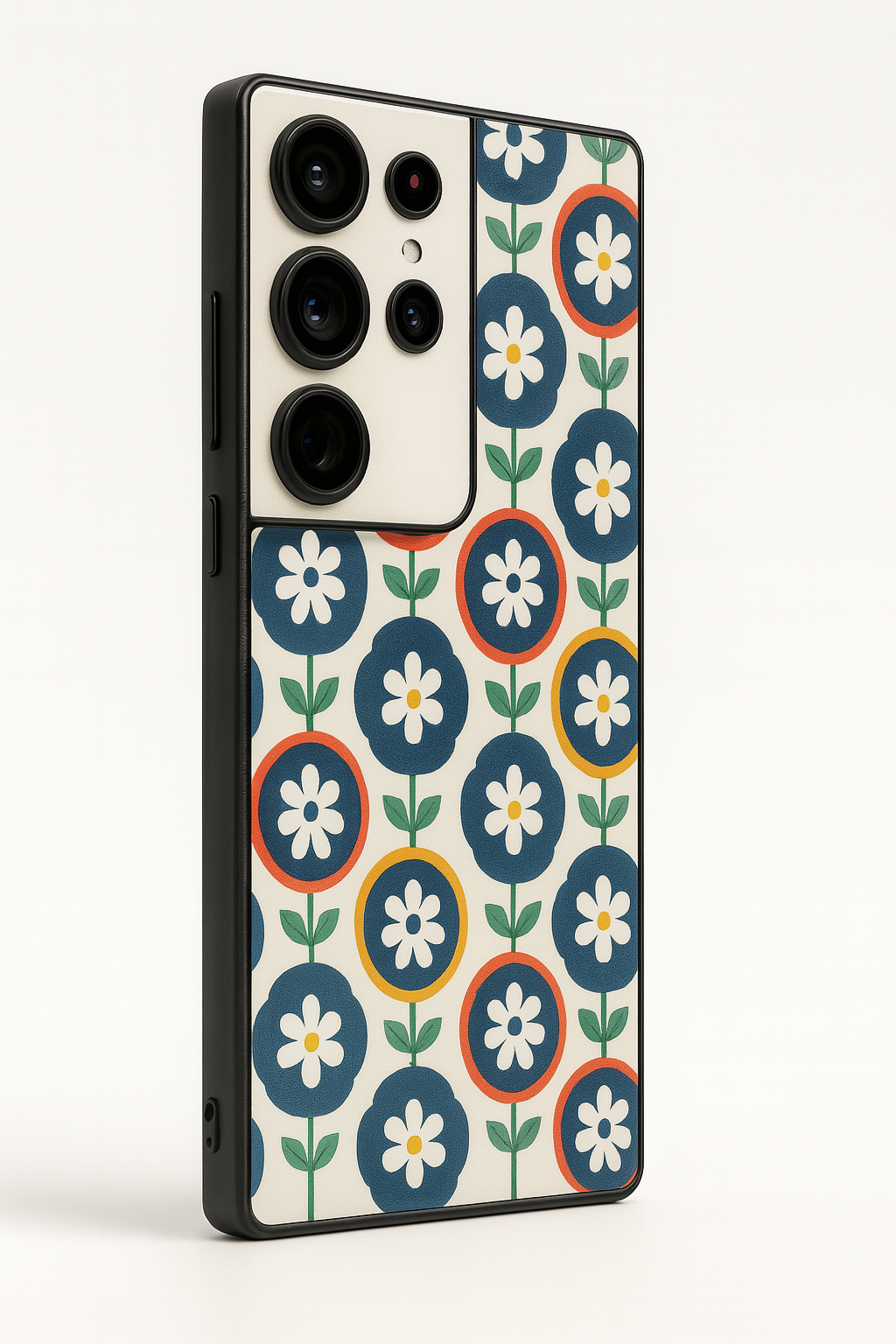 Daisy in circles Premium Glass Back Cover For Galaxy S22, S23, S24, S25 Models