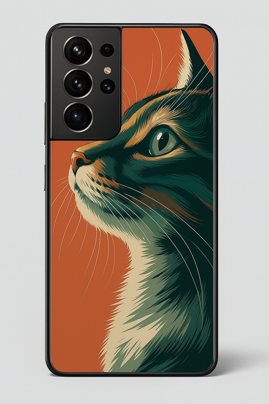 Cutie Cat Premium Glass Back Cover For Galaxy S22, S23, S24, S25 Models