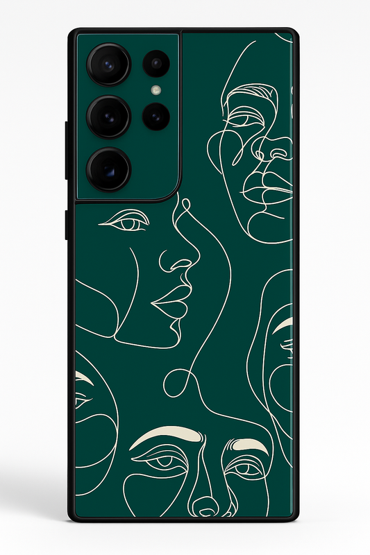 Line Art Lady Premium Glass Back Cover For Galaxy S22, S23, S24, S25 Models