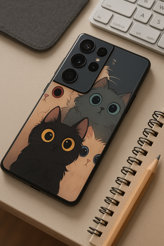 Kitty Mania  Premium Glass Back Cover For Galaxy S22, S23, S24, S25 Models