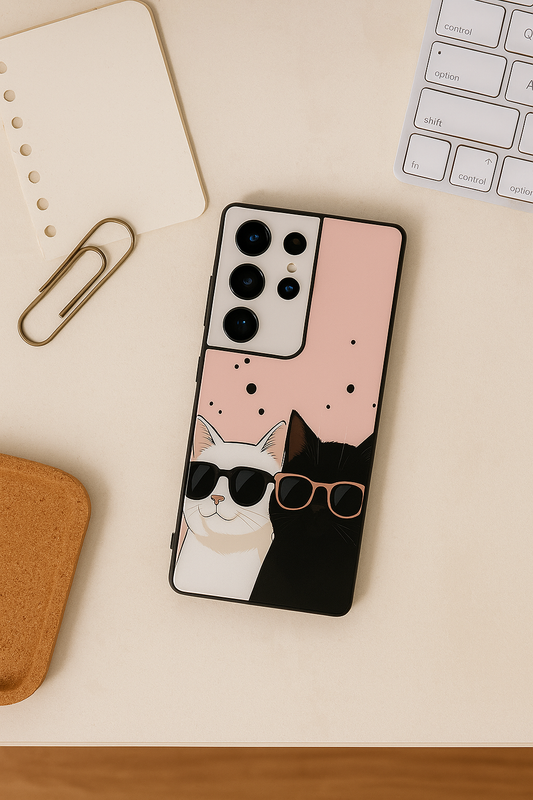 Dreamy Cat Premium Glass Back Cover For Galaxy S22, S23, S24, S25 Models