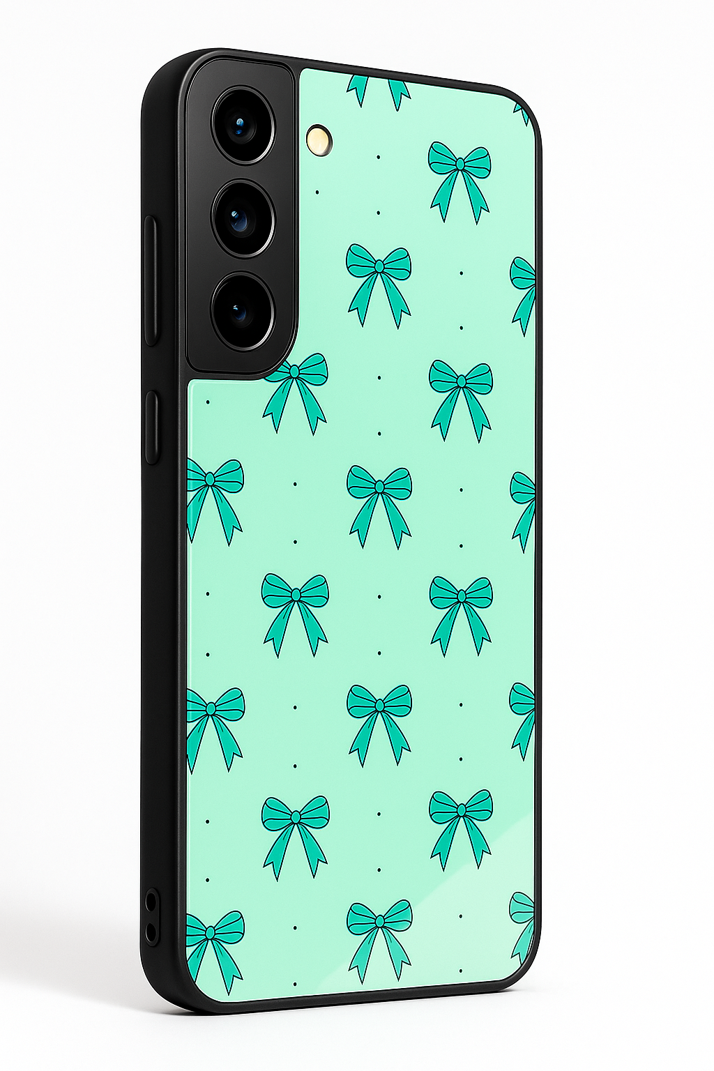Aesthetic Green Bows Premium Glass Back Cover For Galaxy S22, S23, S24, S25 Models