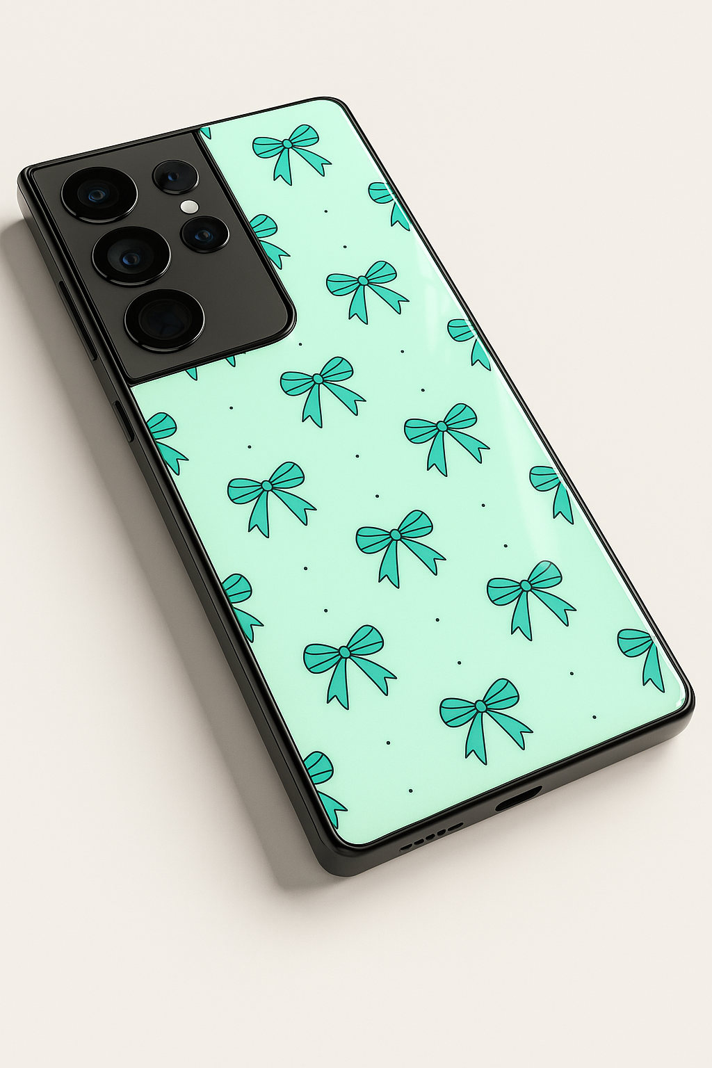 Aesthetic Green Bows Premium Glass Back Cover For Galaxy S22, S23, S24, S25 Models