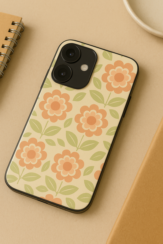 Traditional Floral Love remium Glass Back Cover For iPhone 11,12,13,14,15,16 Models