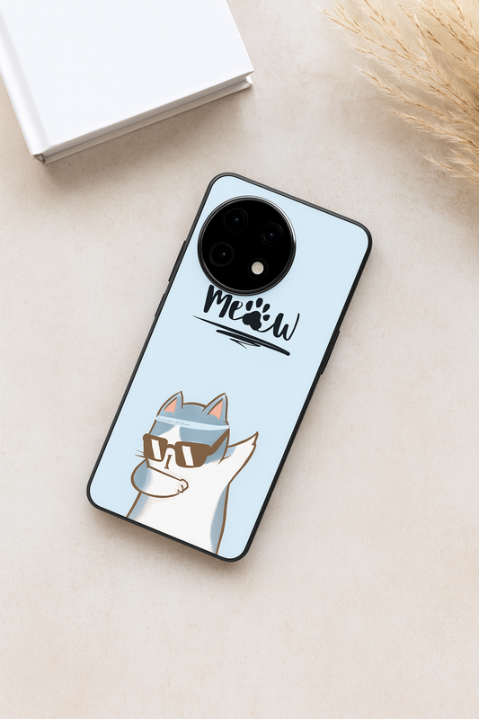 Cool Cat Aesthetics Glass Back Cover For One Plus 13, 12, 11, 10, Nord Series