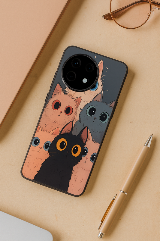 Kitty Mania Glass Back Cover For One Plus 13, 12, 11, 10, Nord Series