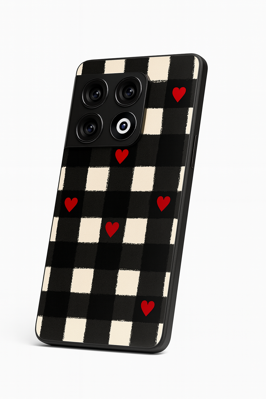 Checkered Hearts Glass Back Cover For One Plus 13, 12, 11, 10, Nord Series