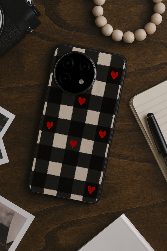 Checkered Hearts Glass Back Cover For One Plus 13, 12, 11, 10, Nord Series