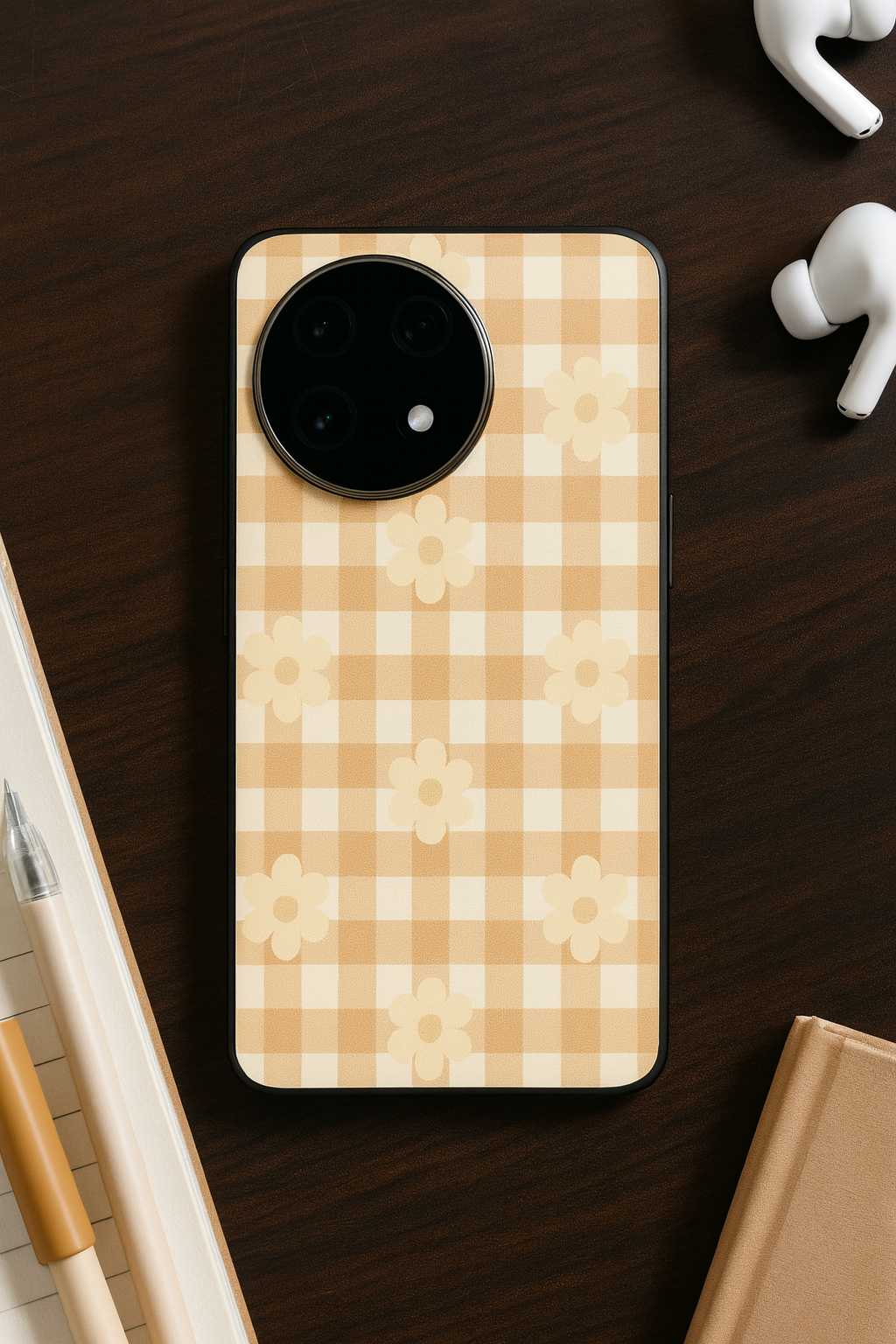Nude Floral Checks Glass Back Cover For One Plus 13, 12, 11, 10, Nord Series