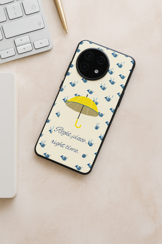 HIMYM Right Place Right Time Glass Back Cover For One Plus 13, 12, 11, 10, Nord Series