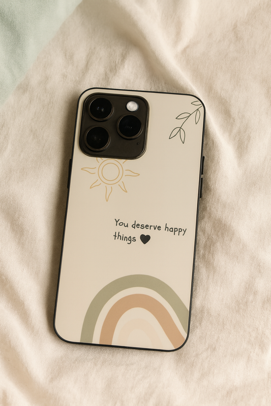 Happy Things Premium Glass Back Cover For iPhone 11,12,13,14,15,16,17 Models