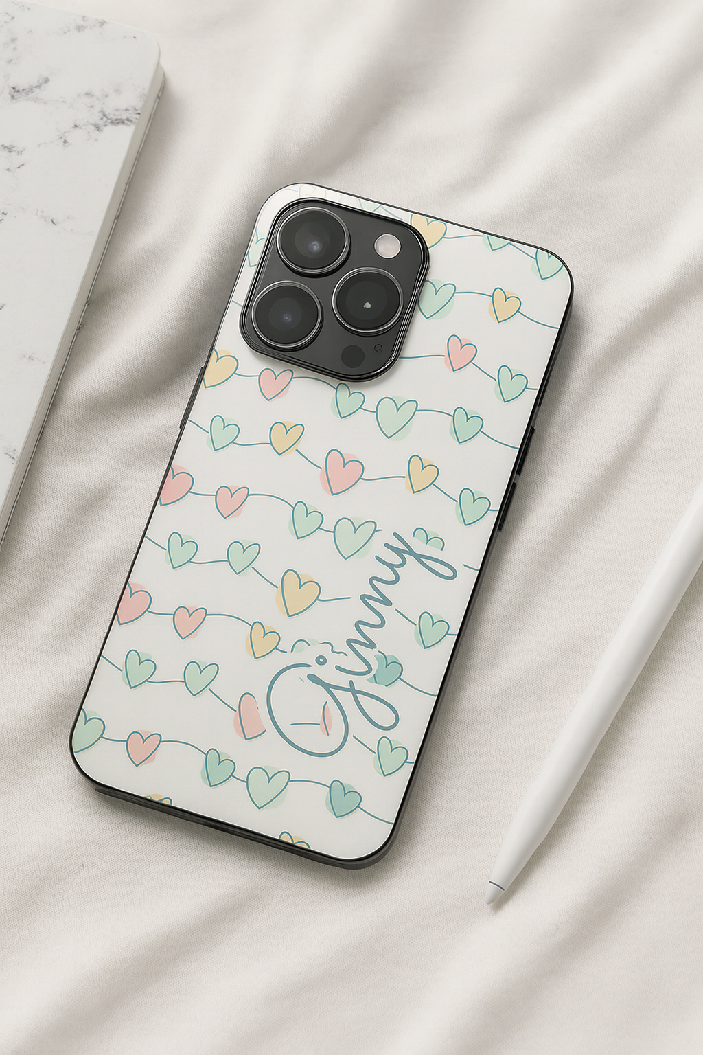 Pastel Strings Personalised Name Premium Glass Back Cover For iPhone 11,12,13,14,15,16 Models