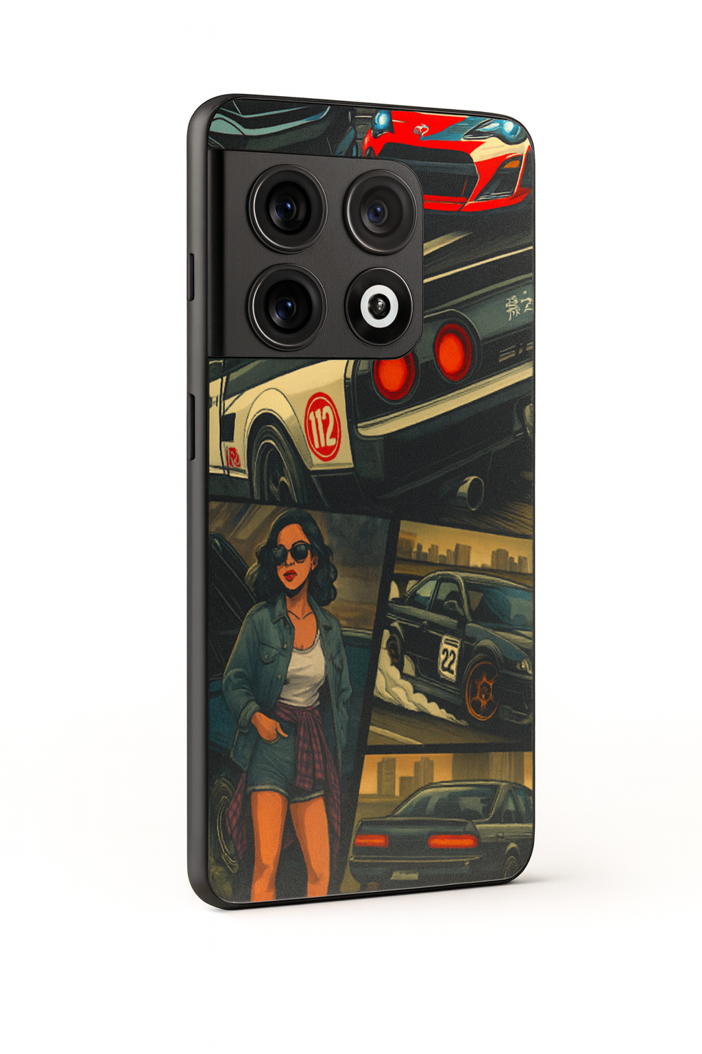 Drag Cars Premium Glass Back Cover For One Plus 13, 12, 11, 10, Nord Series