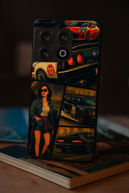 Drag Cars Premium Glass Back Cover For One Plus 13, 12, 11, 10, Nord Series