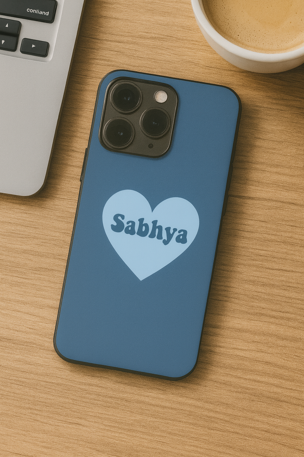 Mint Heart Personalised Name Premium Glass Back Cover For iPhone 11,12,13,14,15,16 Models