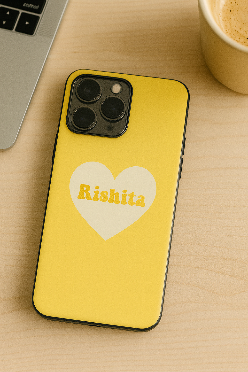 Sunny Heart Personalised Name Premium Glass Back Cover For iPhone 11,12,13,14,15,16 Models
