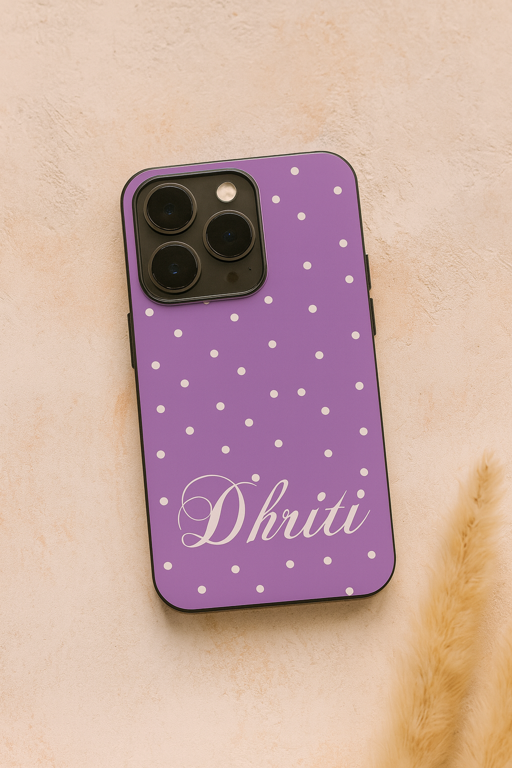 Lavender Dots Personalised Name Premium Glass Back Cover For iPhone 11,12,13,14,15,16 Models