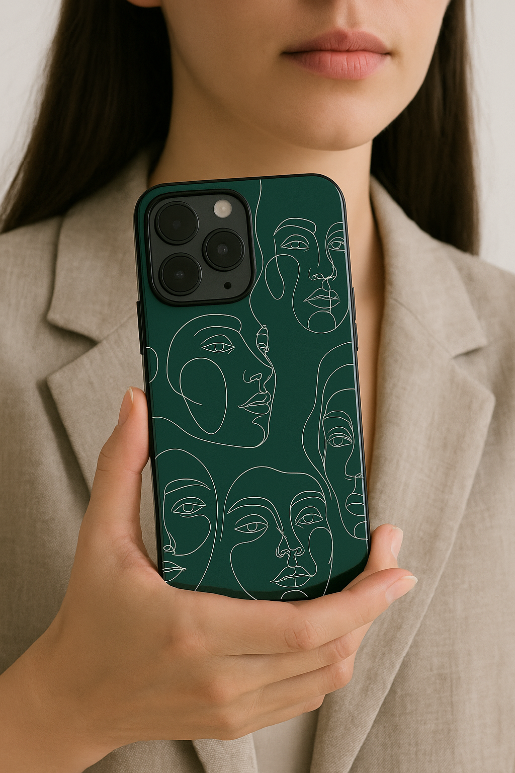 Line Art Lady Premium Glass Back Cover For iPhone 11,12,13,14,15,16 Models