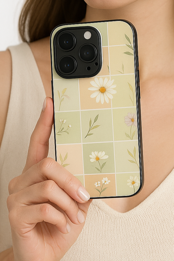 Sage Check Premium Glass Back Cover For iPhone 11,12,13,14,15,16 Models