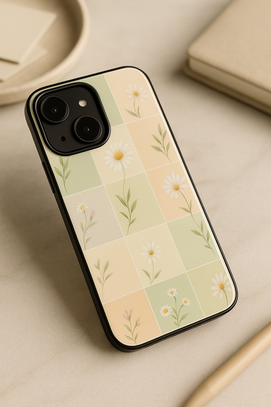 Sage Check Premium Glass Back Cover For iPhone 11,12,13,14,15,16 Models
