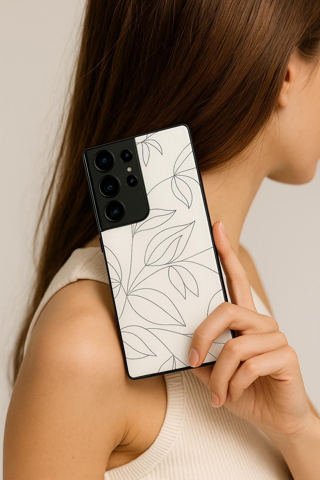Petal Sketch Premium Glass Back Cover For Galaxy S22, S23, S24, S25 Models