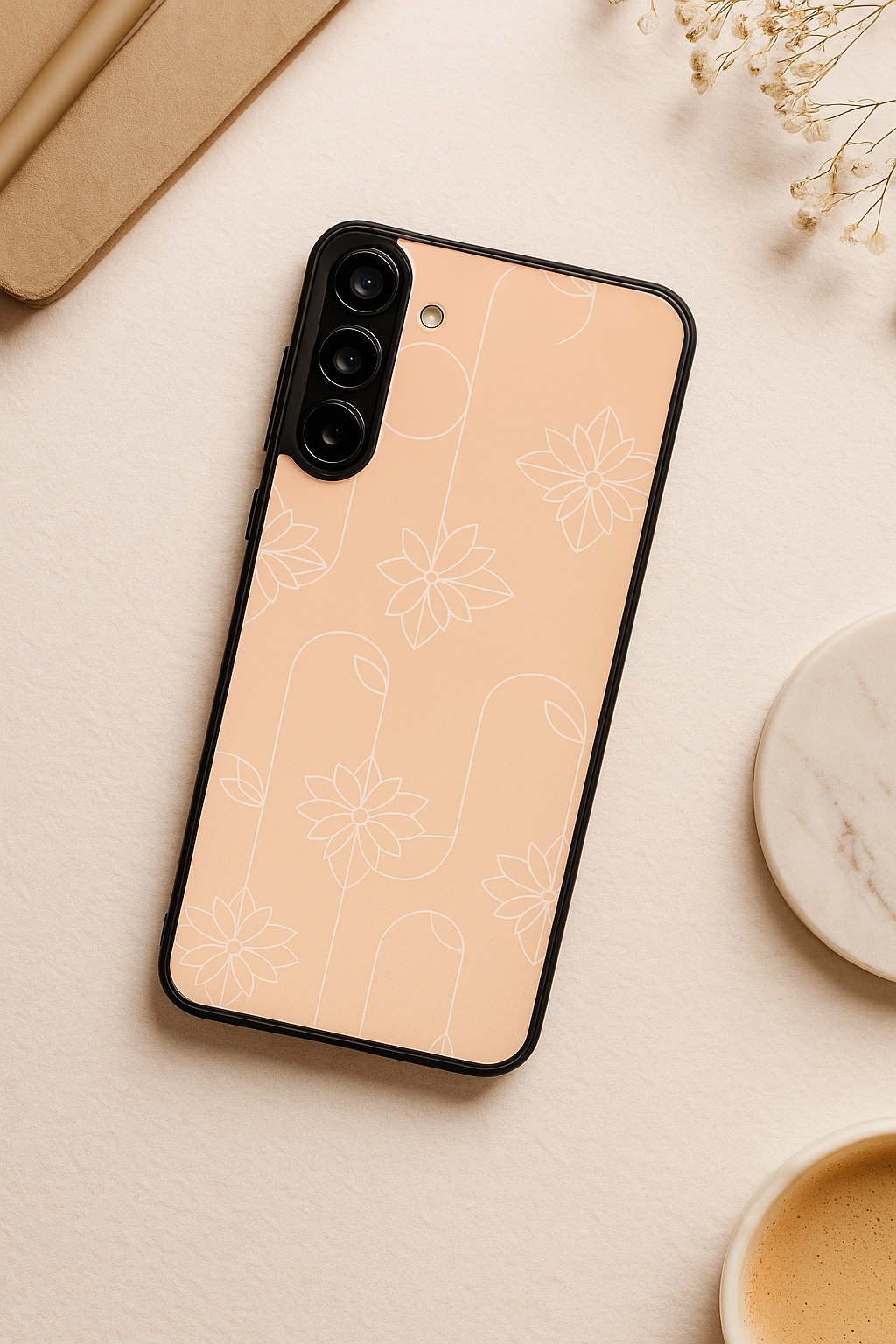 Floral Minimal Line Pattern Premium Glass Back Cover For Galaxy S22, S23, S24, S25 Models