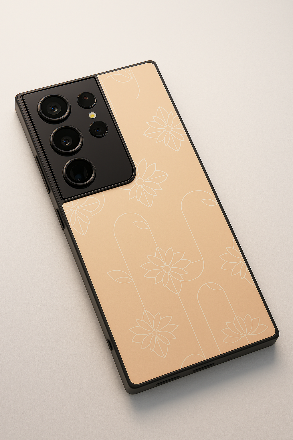 Floral Minimal Line Pattern Premium Glass Back Cover For Galaxy S, A, M & F Series