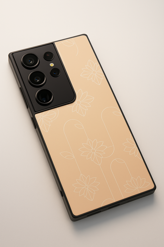 Floral Minimal Line Pattern Premium Glass Back Cover For Galaxy S22, S23, S24, S25 Models