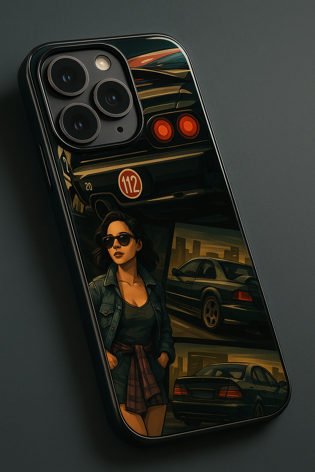 Drag Cars Premium Glass Back Cover For iPhone 11,12,13,14,15,16 Models