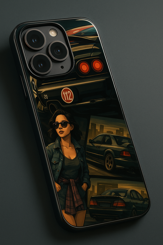Drag Cars Premium Glass Back Cover For iPhone 11,12,13,14,15,16 Models